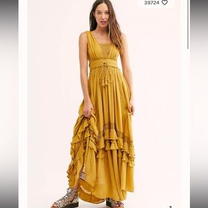 NWT Free People Santa Maria Maxi Dress Mossy Gold